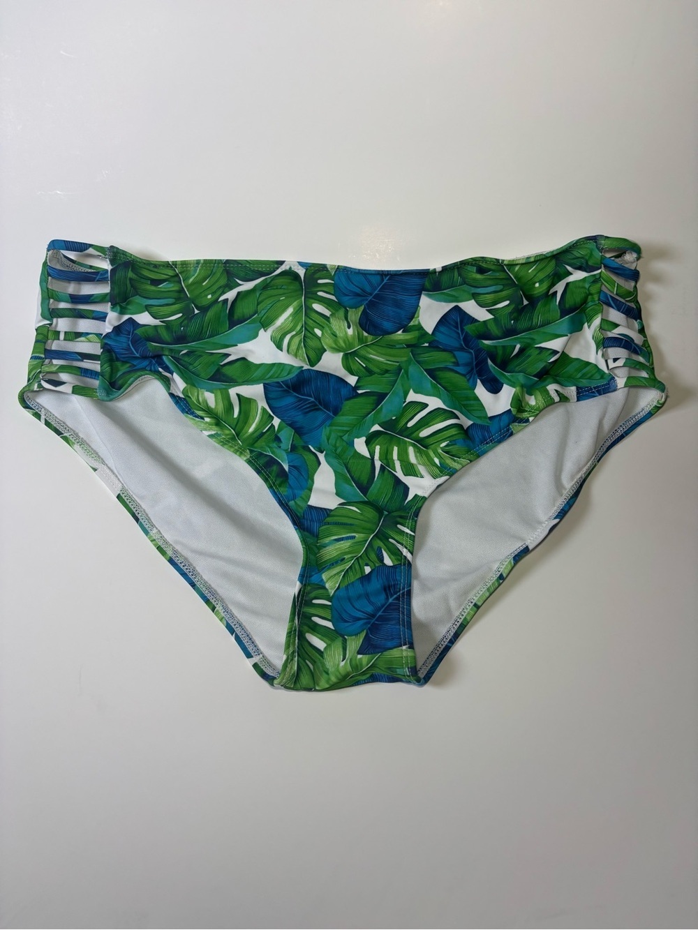 Tropical Leaf Print Bikini Bottoms - Green & Blue